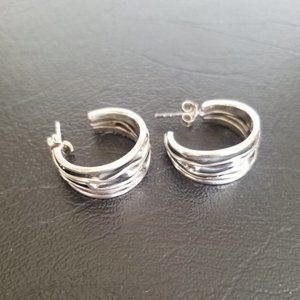 Sterling Silver Handcrafted Oxidized Cascading Waves Tappered 3/4 Hoop Earrings